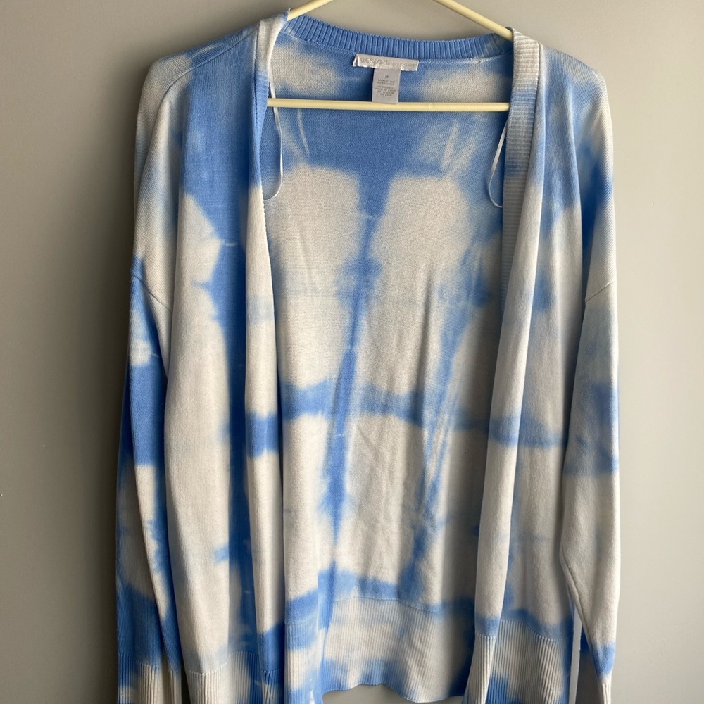 Design history blue white tie dye cardigan sweater medium